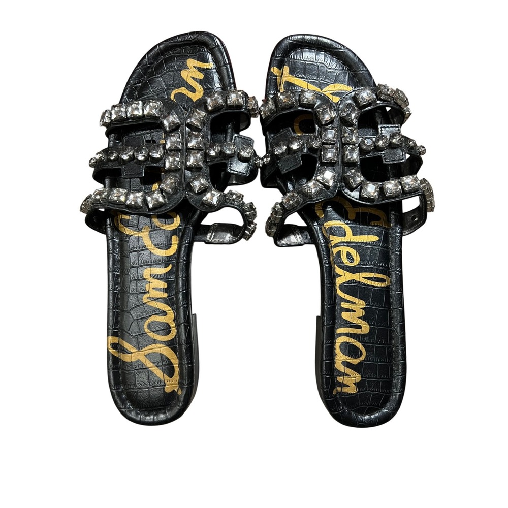 Sam Edelman Black Crystal-Embellished Slide Sandals